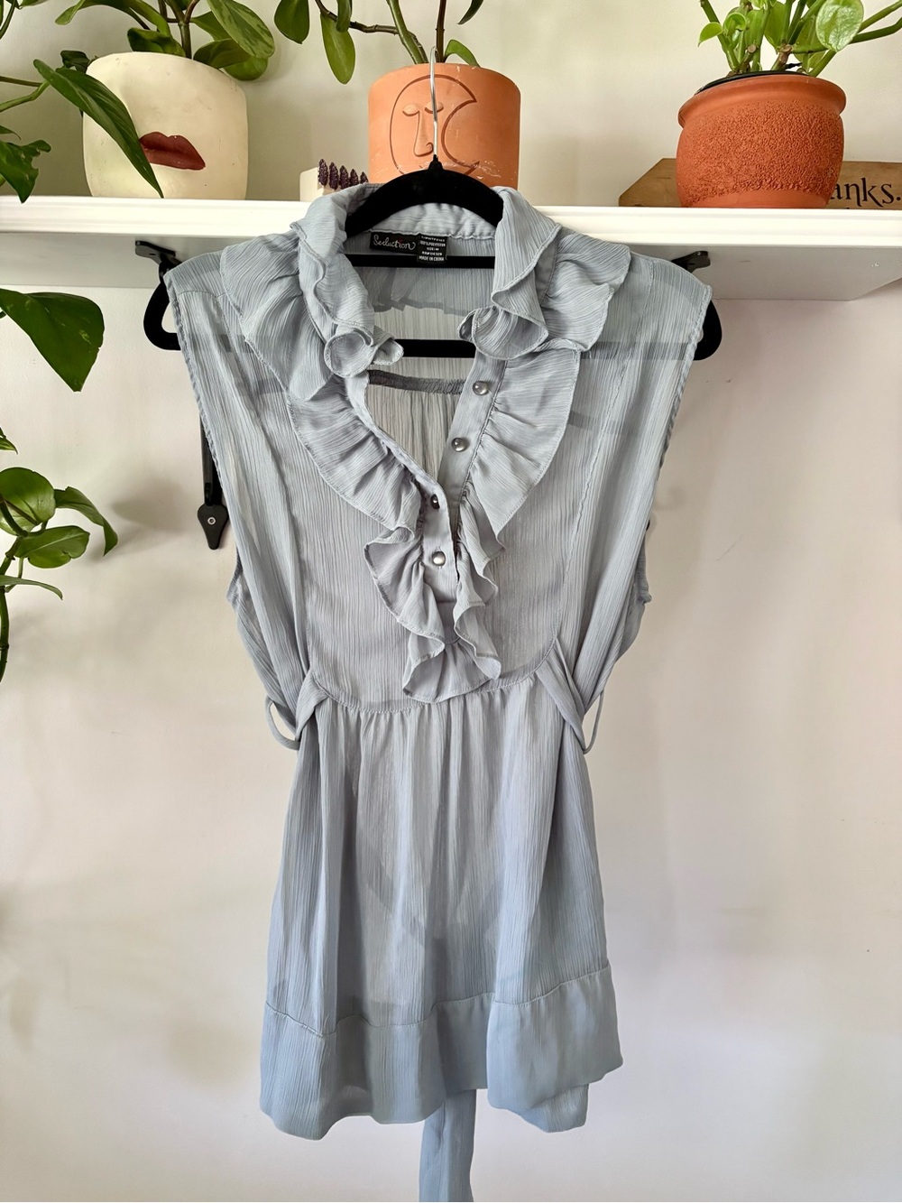 Ruffled Sleeveless Blouse in Light Blue by Boden